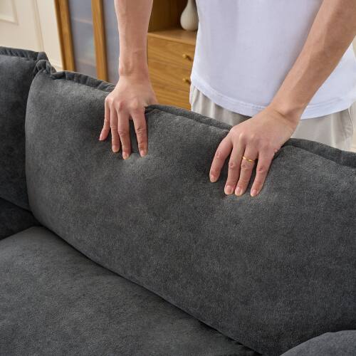 Left. Anysun - Luxury 2-Piece Chenille Cloud Loveseat Set with 3 Pillows - Deep-Seat Couch & Armchair for Living Room, Bedroom, Office - Gray.