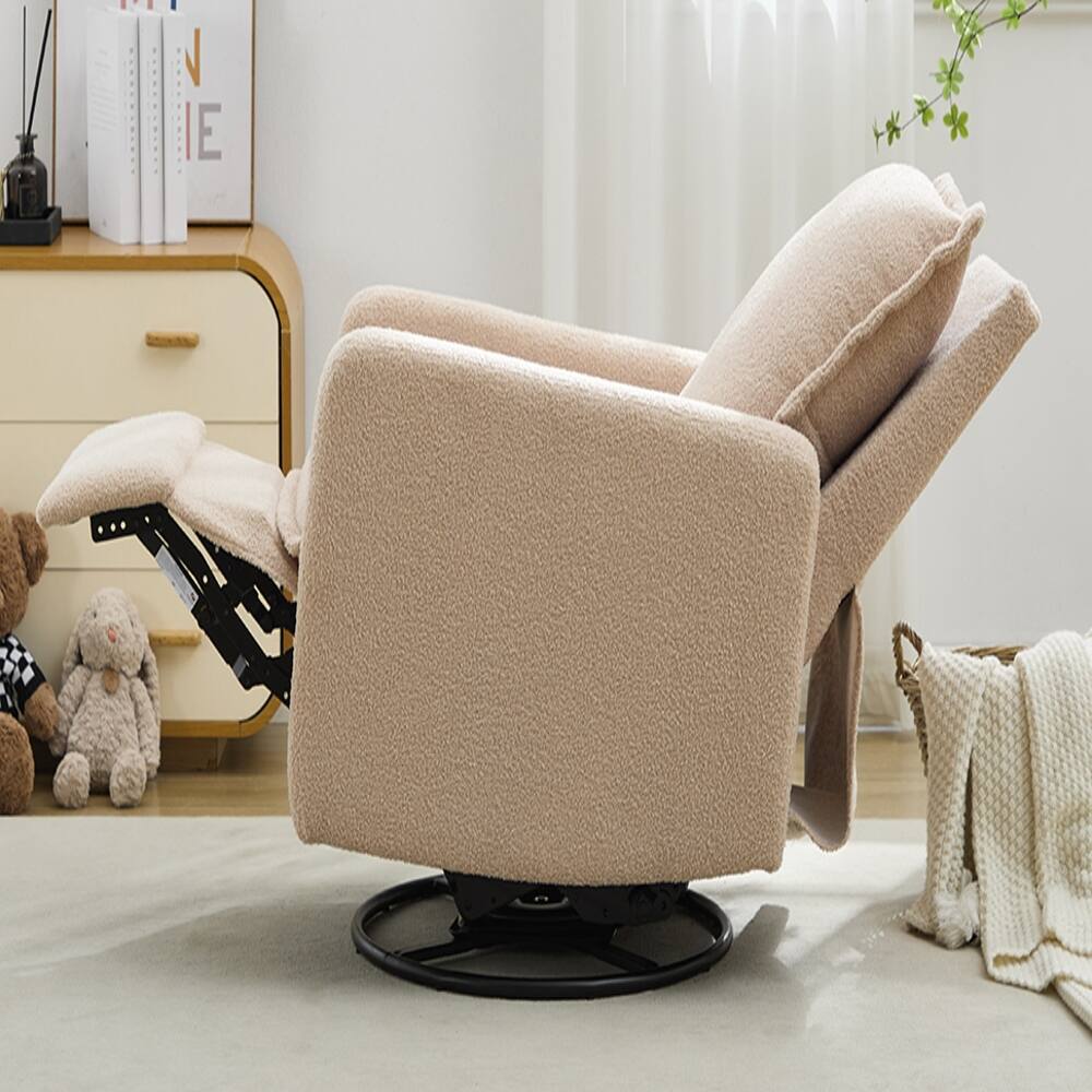 Alt View 2. Loheer - Loheer Swivel Rocker Recliner Teddy Fleece Glider Nursery Rocking Chair for Baby Room Oatmeal - Oatmeal.