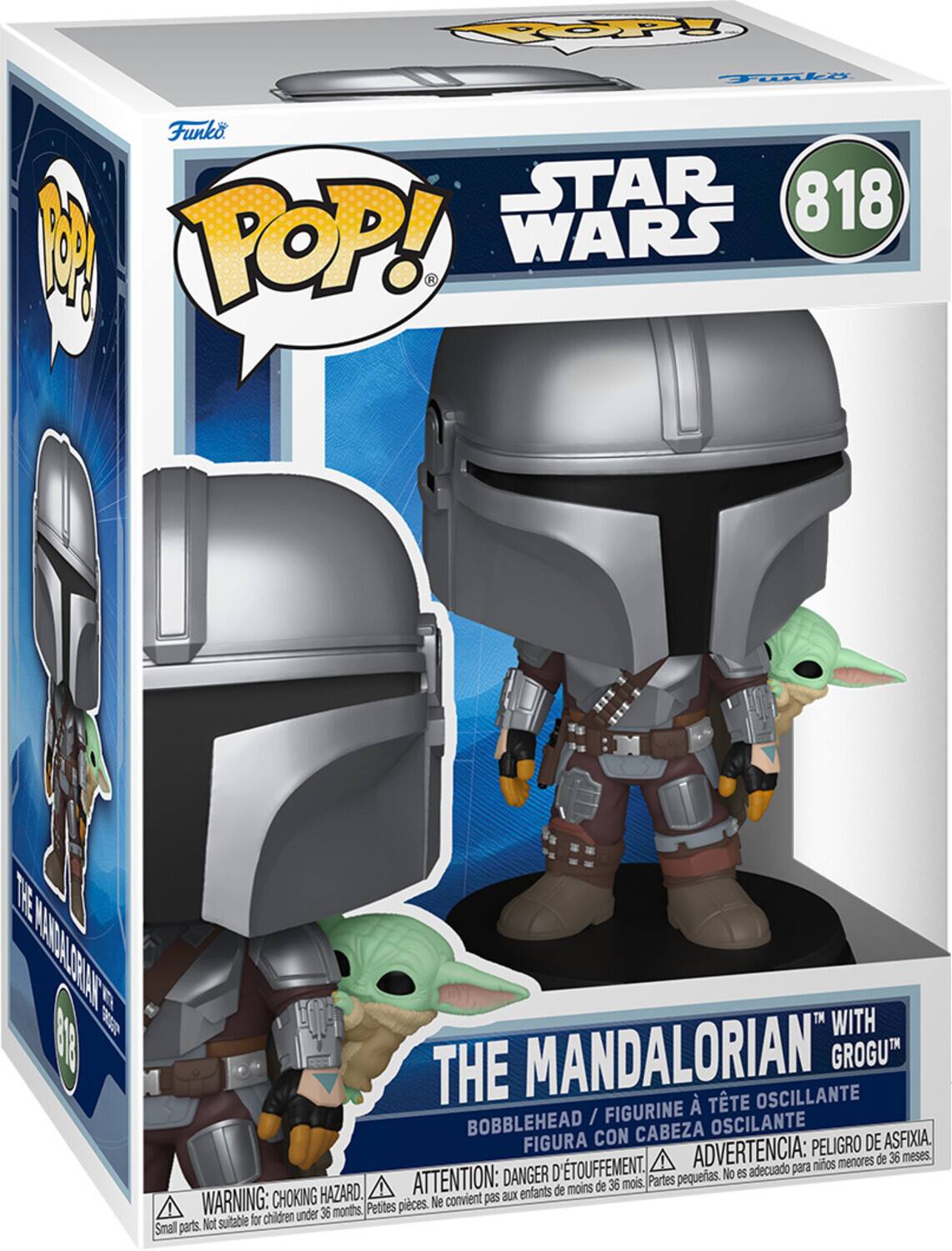 TOP TULS Funko STAR WARS POP! 818 THE MANDALORIAN WITH GROGU™ BOBBLEHEAD / FIGURINE À TÊTE OSCILLANTE / FIGURA CON CABEZA OSCILANTE ADVERTENCIA: PELIGRO DE ASFIXIA. No es adecuado para niños menores de 36 meses. D'TOUFFEMENT. adecuado para nios DANGER: CHOKING HAZARD. Not suitable for children under 36 months. ATTENTION: aux enfants de moins de 36 mois. Petites pièces. Ne convient pas.