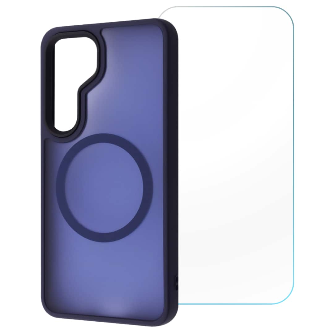 Front. Entronix - Entronix Galaxy S25 Plus Bundle - Magnetic Translucent Matte Case with Clear Screen Protector - Navy Blue.