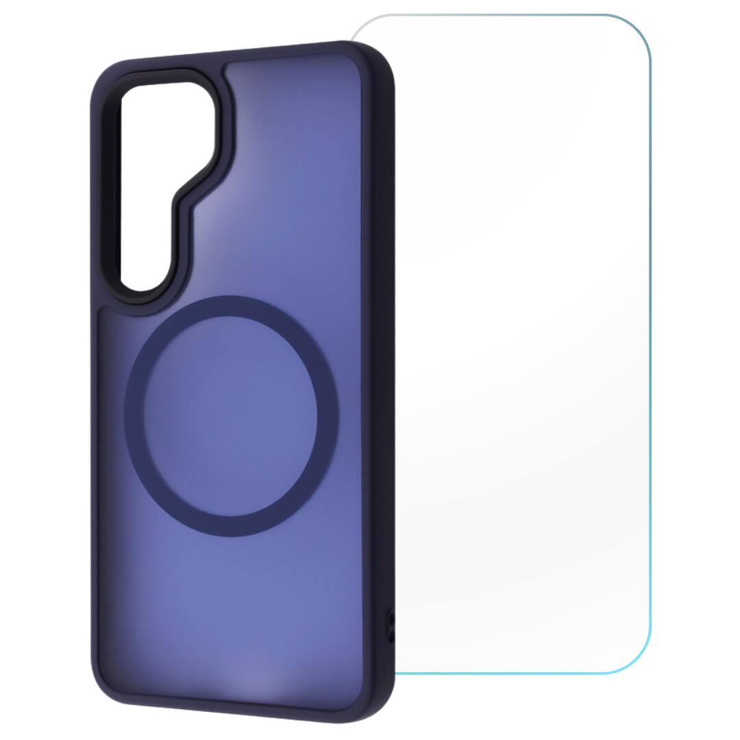 Front. Entronix - Entronix Galaxy S25 Plus Bundle - Magnetic Translucent Matte Case with Clear Screen Protector - Navy Blue.