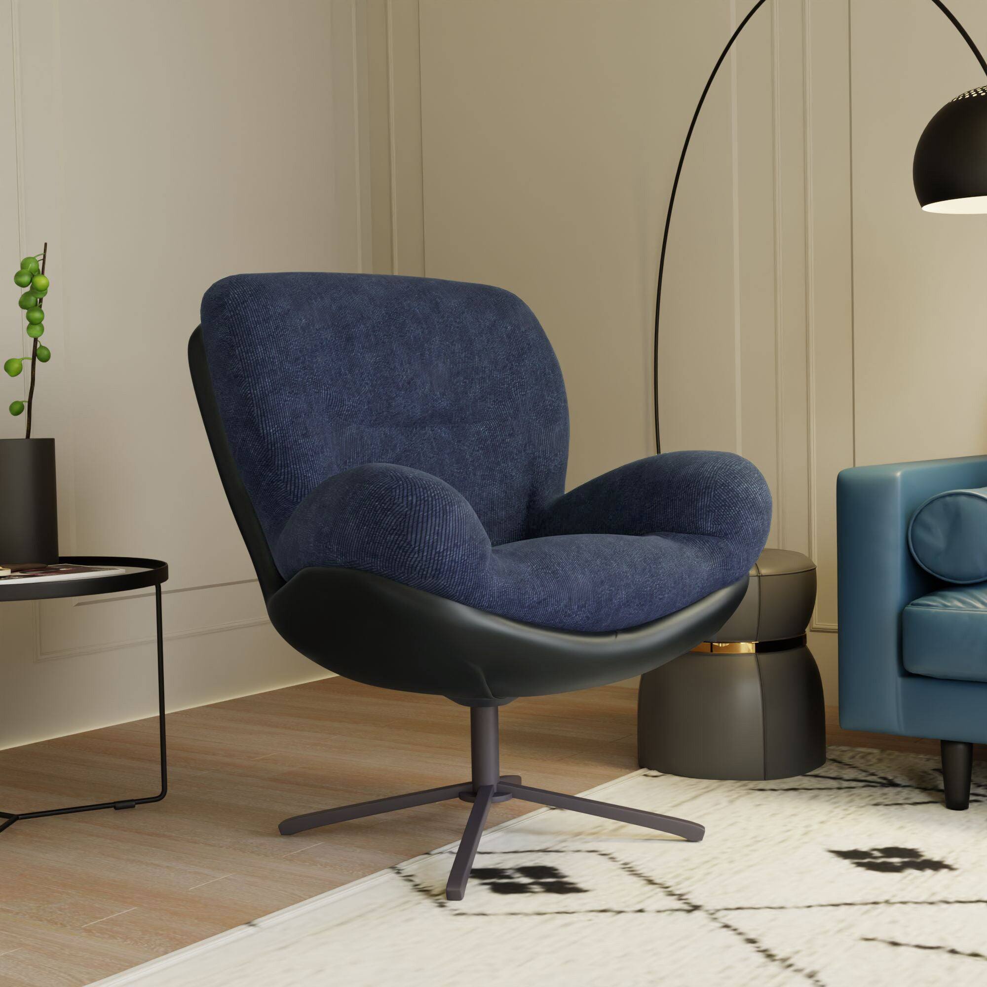 Alt View 1. Boyel Living - Dark Blue Modern Chenille Chair. Swivel Office Chair with Faux Leather and Black Metal Base Frame for Small Spaces - Blue.