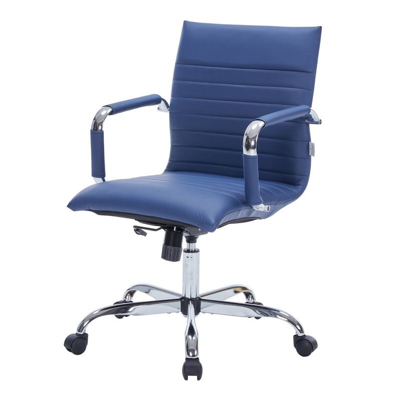 Alt View 8. LeisureMod - Harris Mid-Back Leather Office Chair Adjustable Height Tilt Computer Task Chair with 360-Degree Swivel - Navy Blue.