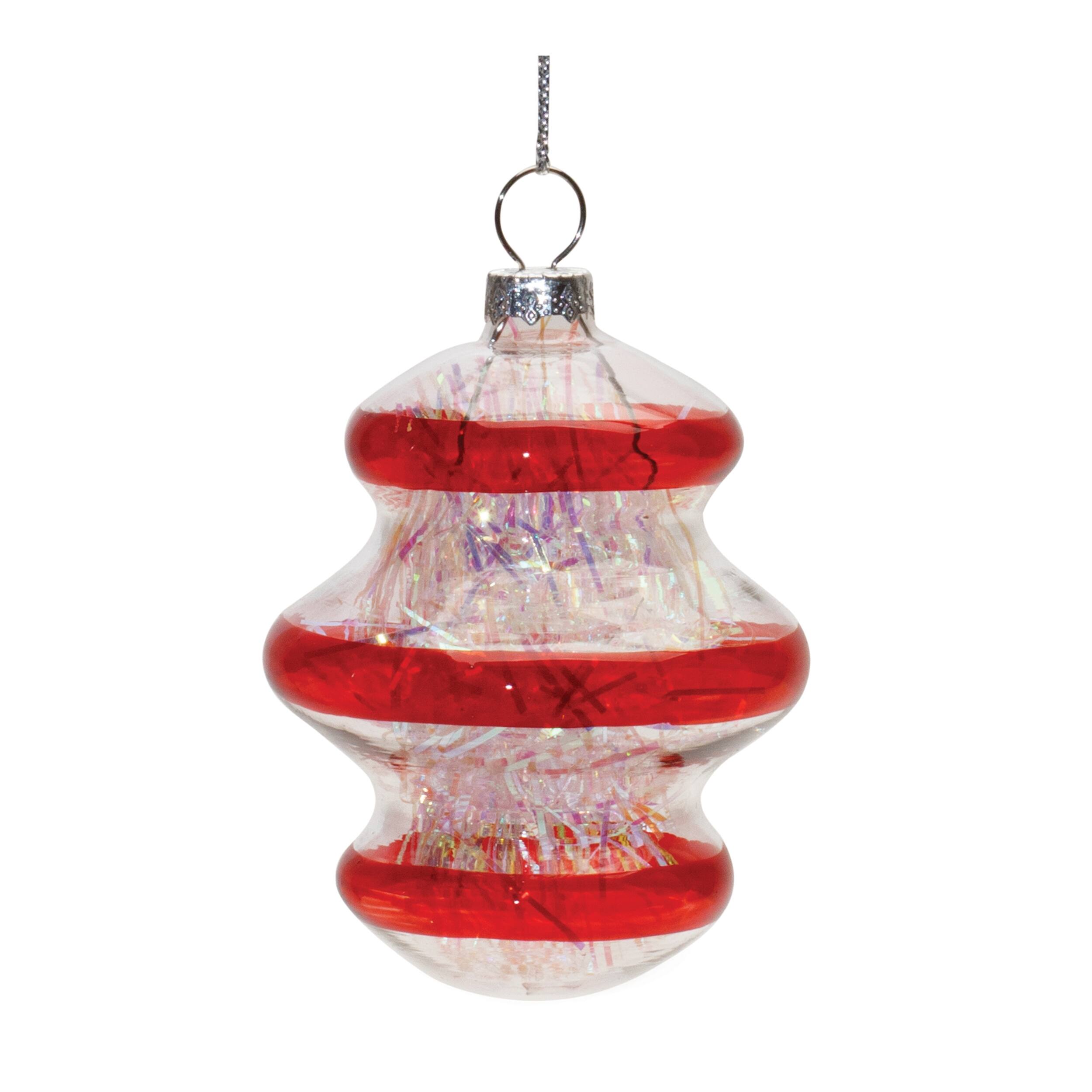 Left. BreeBe - Finial Glass Ornament with Tinsel Filling (Set of 12) - Red.