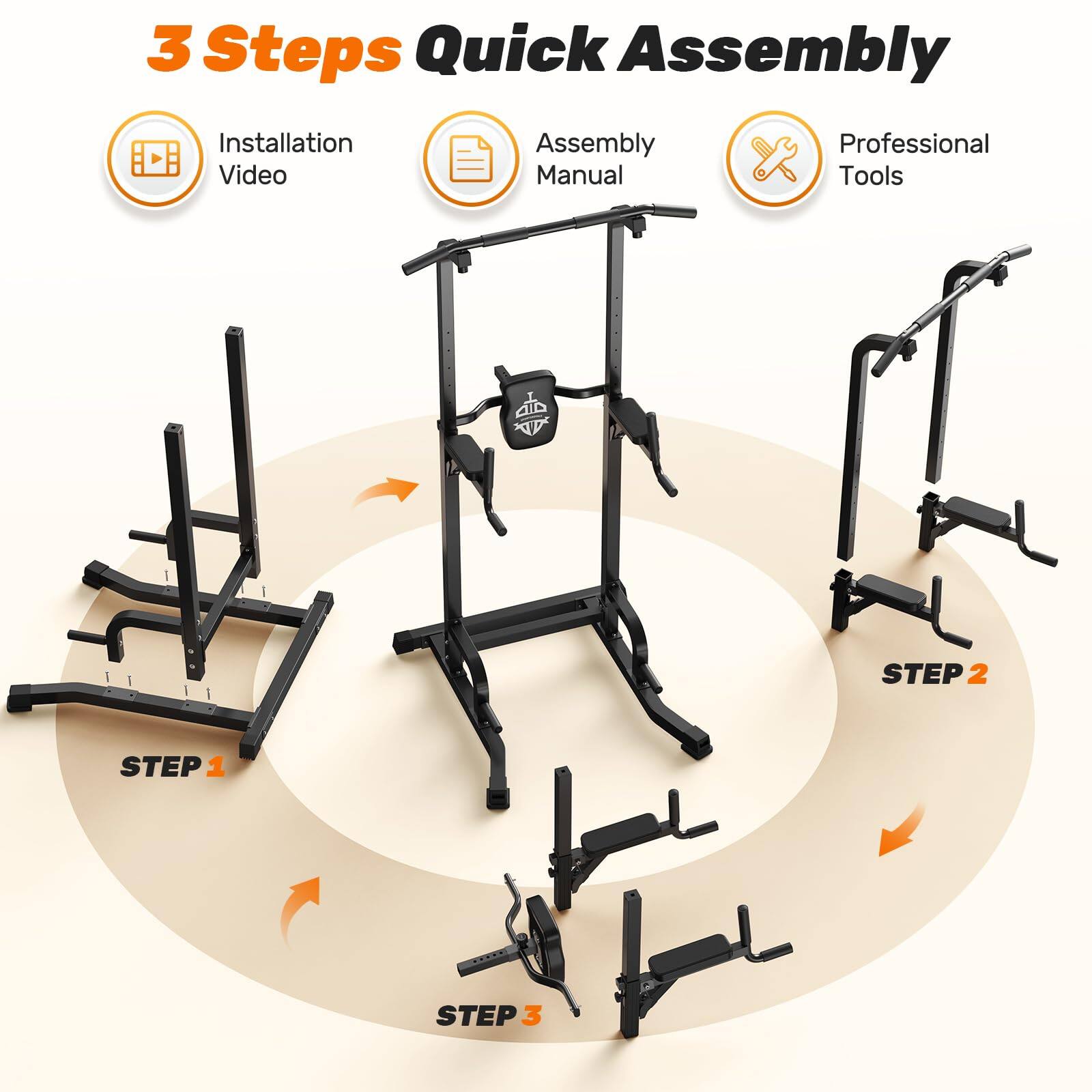 3 Steps Quick Assembly

- Installation Video
- Assembly Manual
- Professional Tools

STEP 1
STEP 2
STEP 3