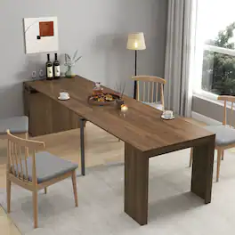 Tiramisubest - Modern Multifunctional Extendable Dining Table with Outlet, Space Saving Expanding Table with Storage - Walnut