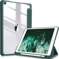 Front. Fintie - Hybrid Slim Clear Case for iPad 9th / 8th / 7th Generation 10.2 Inch | Shockproof Cover Transparent Back Shell Cover - Midnight Green.
