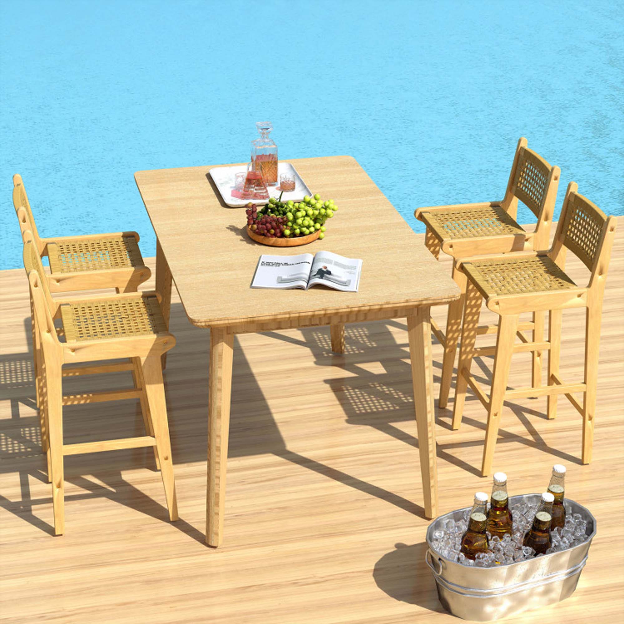 Alt View 1. Boyel Living - Tan Patio Rattan Wood Set of 2 Bar Stools - Brown.