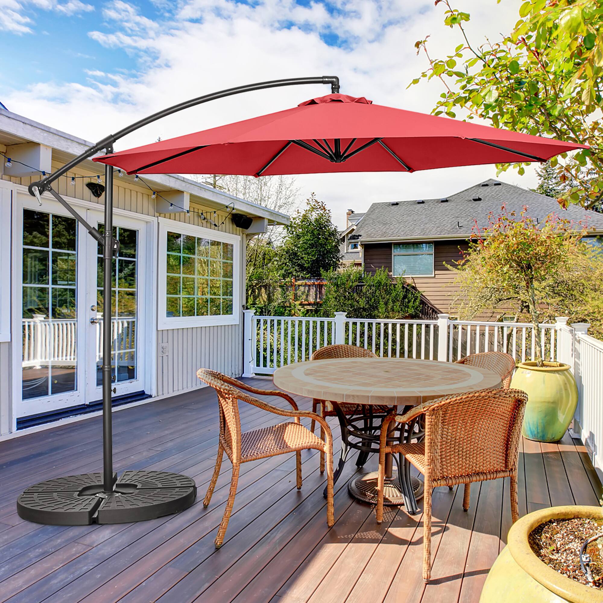 Alt View 4. Costway - Costway 10FT Patio Offset Umbrella, Outdoor Cantilever Umbrella with Easy Tilt Adjustment & 8 Ribs - Red.
