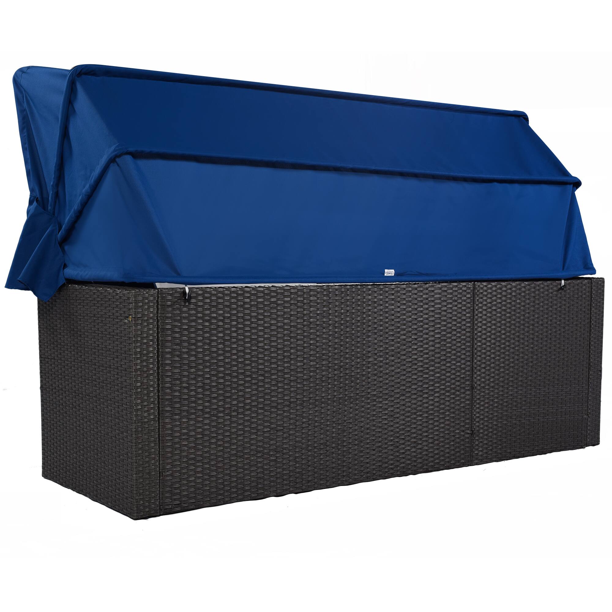 Alt View 4. Siljoy - Rattan Daybed with Retractable Canopy, Outdoor Sectional Sofa with Washable Cushions - Blue.