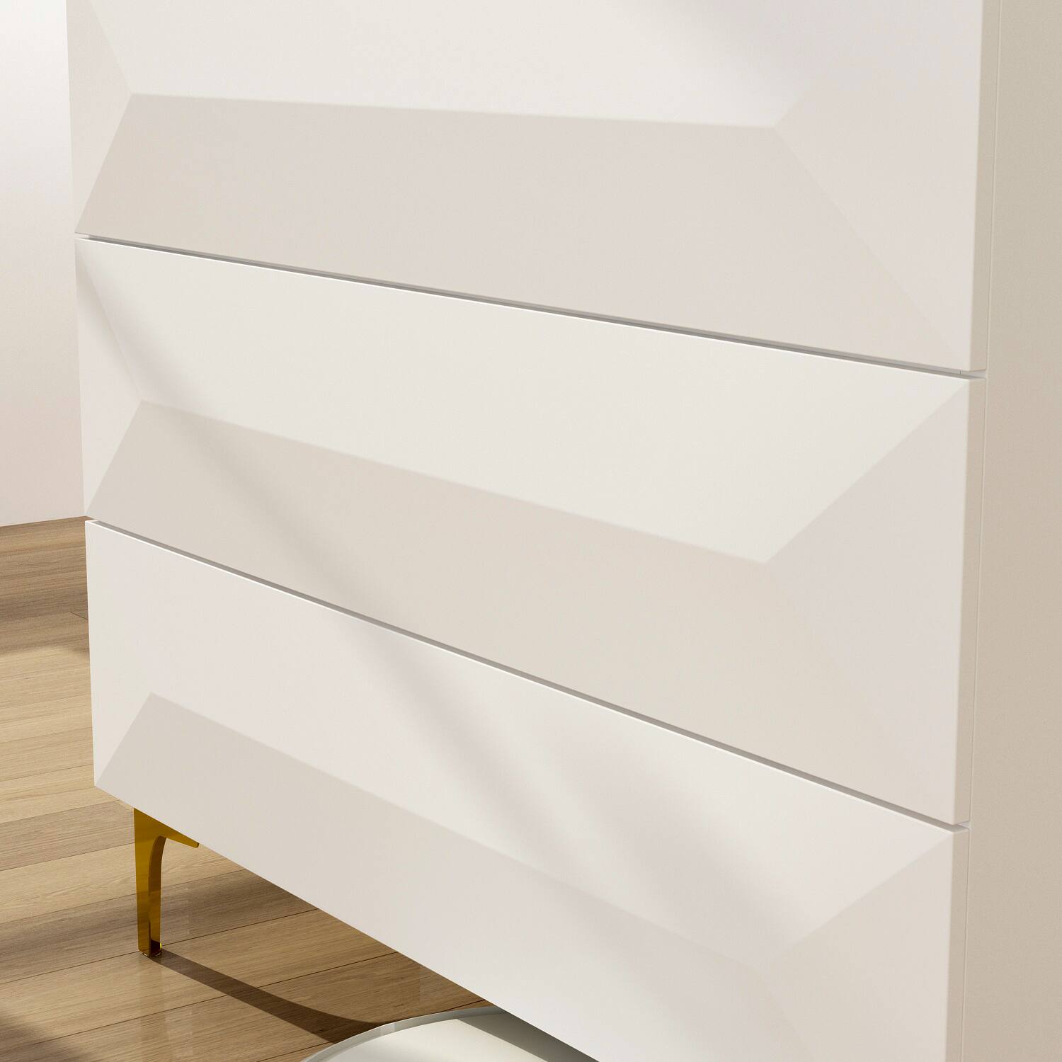 Alt View 7. Famapy - Famapy Vertical Dresser with Glossy White Finish & Gold Metal Legs - White.