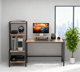 TinyHomie - CPU Desk with Monitor Stand Computer Desk Reversible 4-Tier Shelf Industrial Writing Desk - Black and Brown