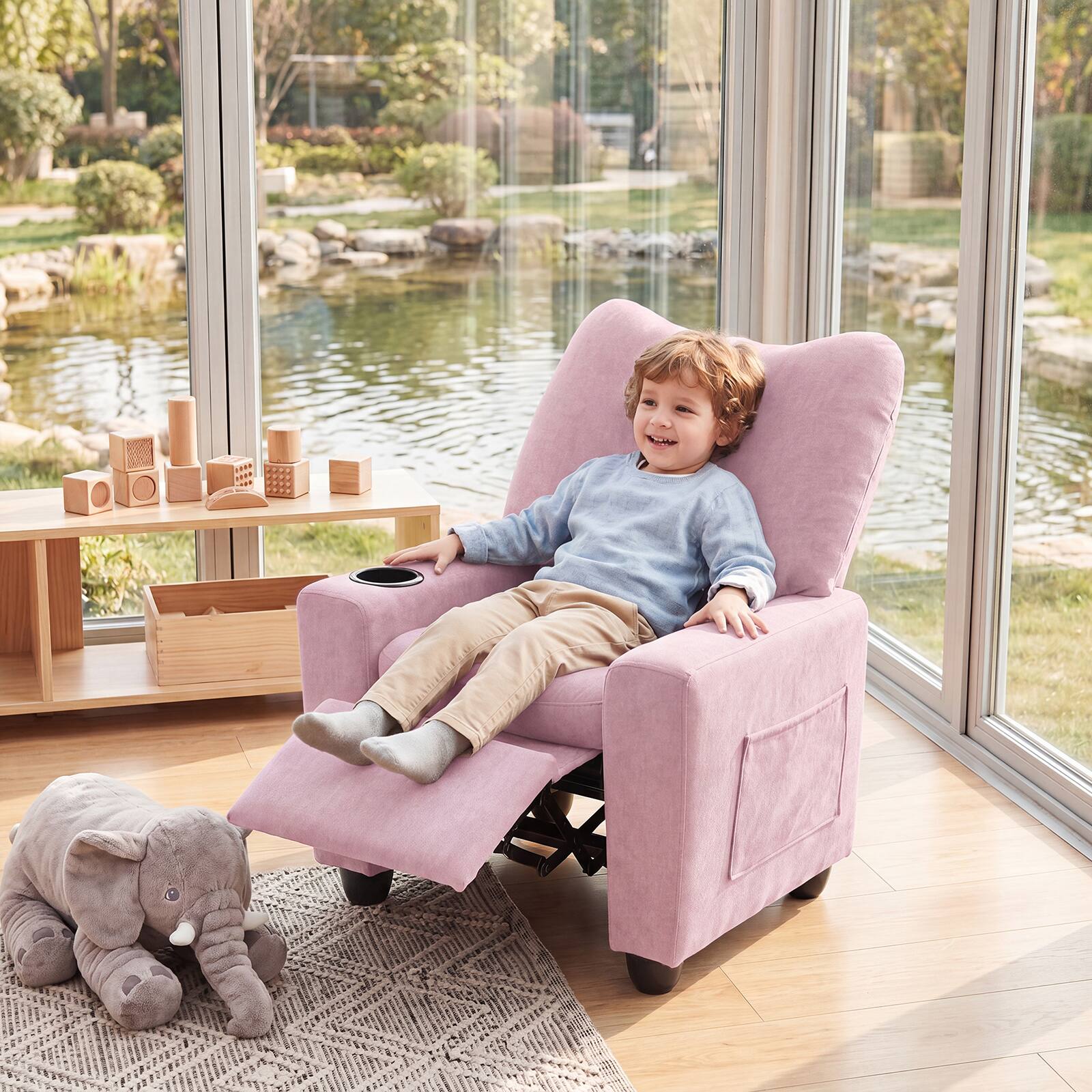 Alt View 3. Costway - Costway Kids Recliner with Adjustable Backrest Footrest Cup Holder Side Pockets for Ages 3+ - Pink.