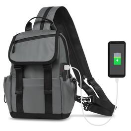 Unique Bargains - Small Backpack Convertible Crossbody Bags with USB Charge Port Lightweight Casual Sling Shoulder for Outdoor Travel - Gray