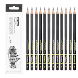 Unique Bargains - 12pcs 8B Sketch Pencils Professional Graphite Wood Break-Resistant for Artists Beginners Shading Doodling - Black