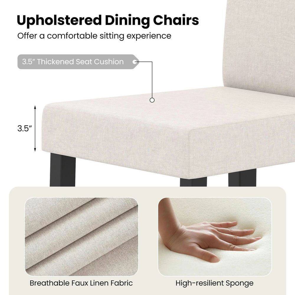 Upholstered Dining Chairs Offer a comfortable sitting experience

- 3.5" Thickened Seat Cushion
- Breathable Faux Linen Fabric
- High-resilient Sponge