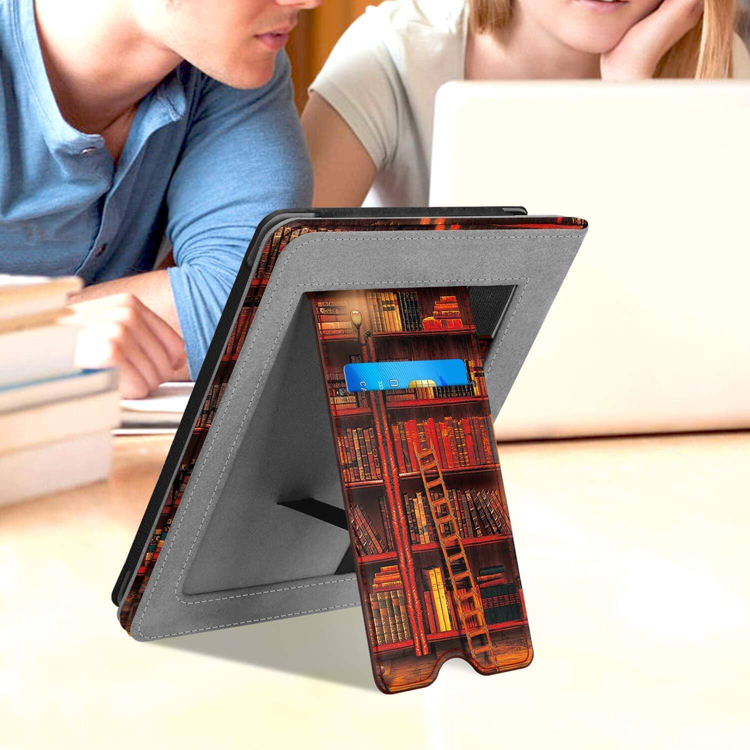 Alt View 3. Fintie - Stand Case for 6" Kindle Paperwhite (10th Generation, 2018) Foldable Kickstand PU Leather Cover with Hand Strap - Library.
