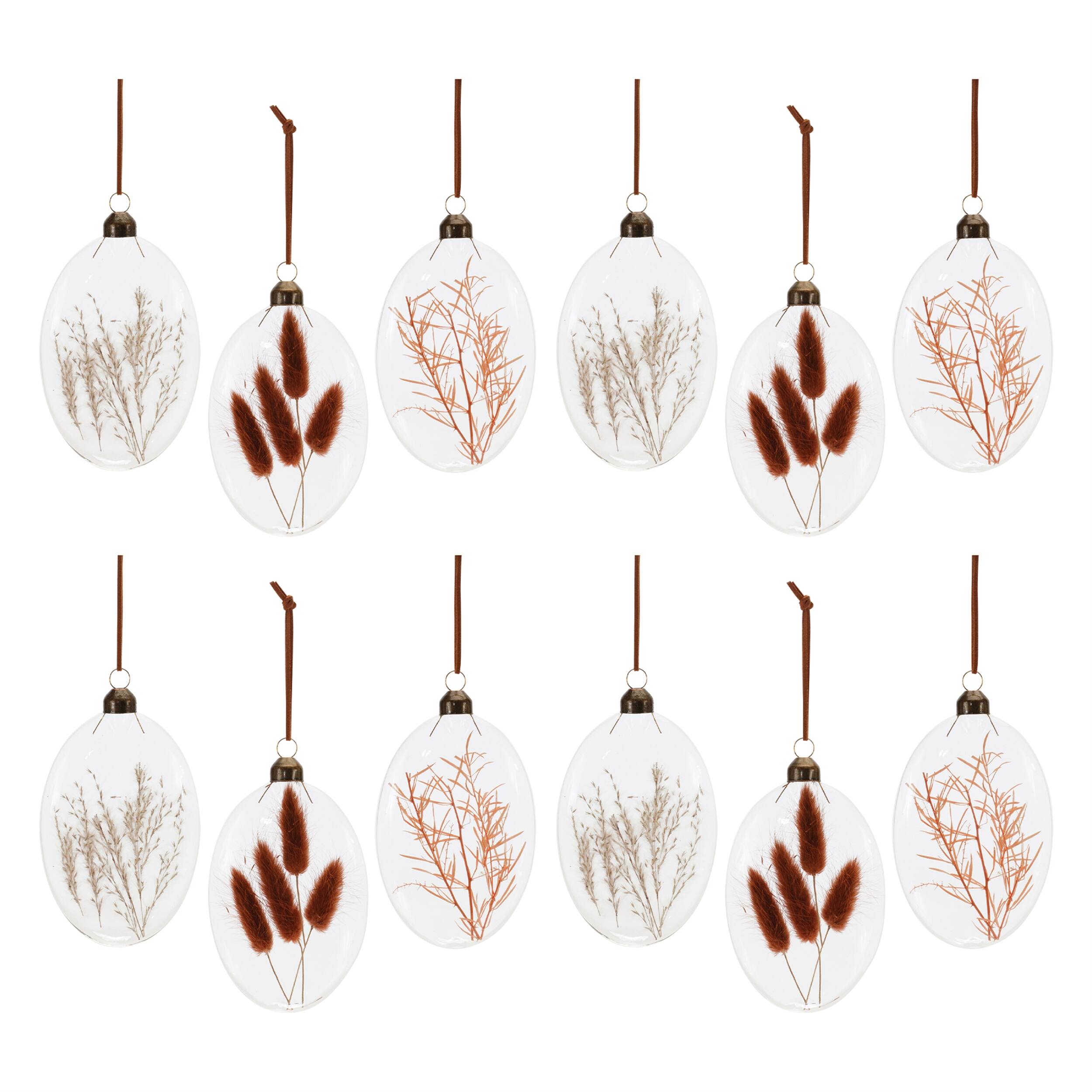 Alt View 4. BreeBe - Burgandy Dried Floral Glass Ornament (Set of 12) - Brown, Red, Pink.
