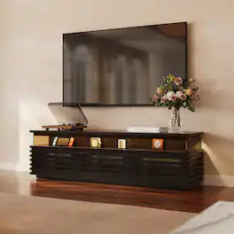 POVISON - 71" Fully Assembled TV Stand with Adjustable LED Lights, Modern Media Console Fits 65 inch TVs, Ventilated Storage - Black
