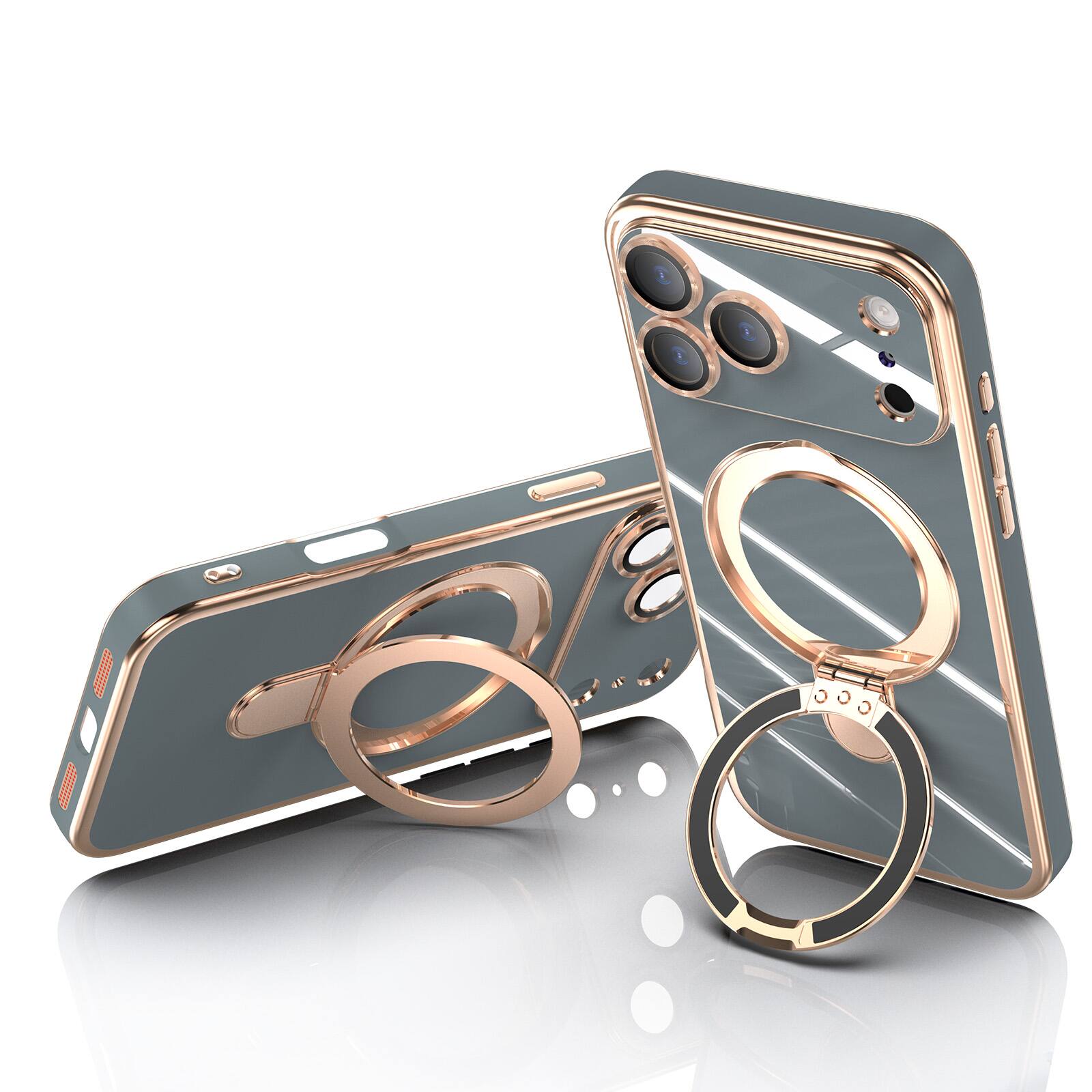 Alt View 2. Dteck - Mag Safe Case for Apple iPhone 17 Pro Max,Slim Shockproof TPU Case with Metal Stand Plated Bumper Bulit in Lens Film - Gray.