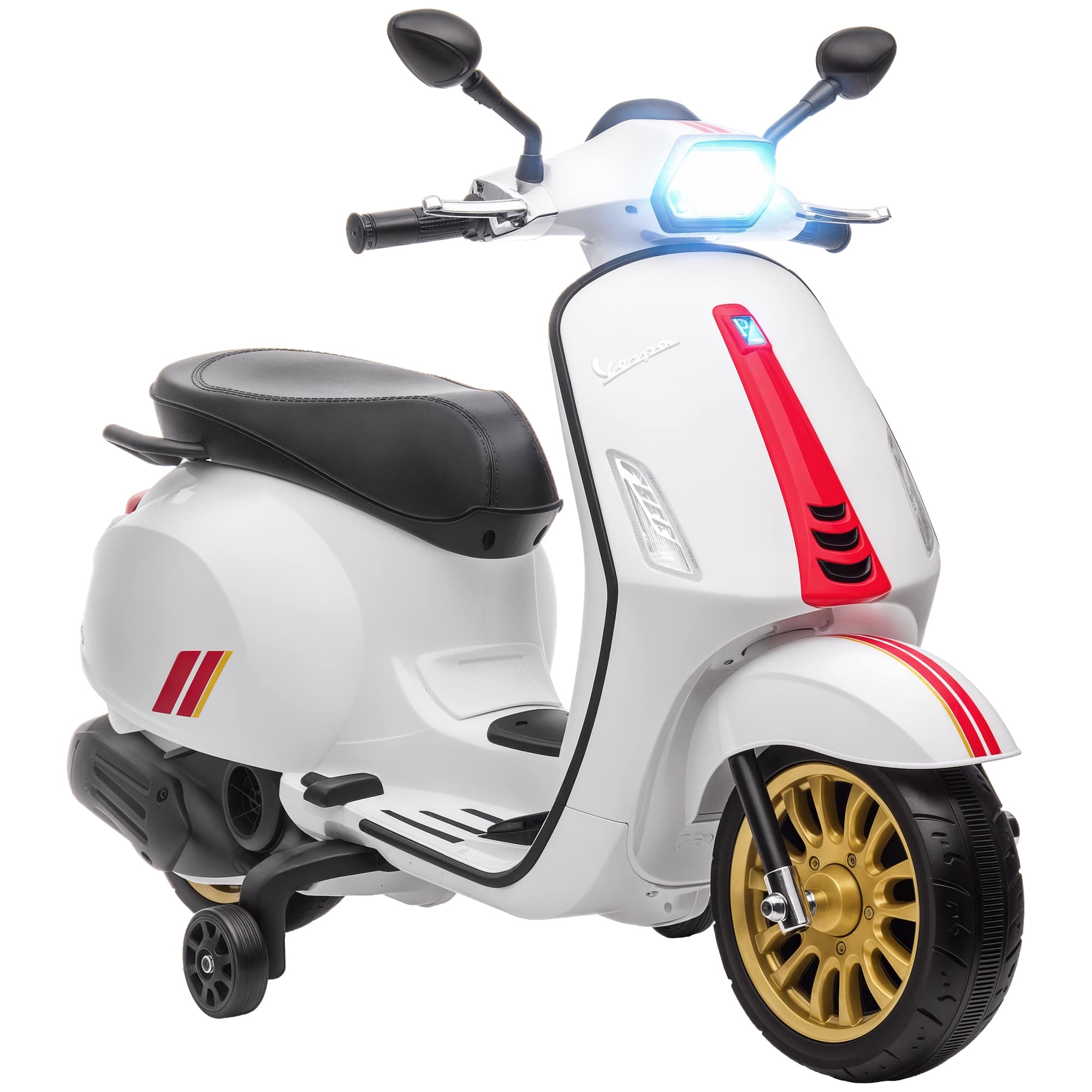 Front. Qaba - Vespa Licensed Electric Motorcycle for Kids, 6V Toddler Motorcycle, Battery Motorbike with Music, FM, 1-Button Start.