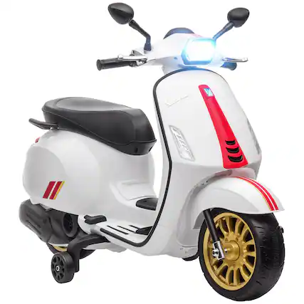 Front. Qaba - Vespa Licensed Electric Motorcycle for Kids, 6V Toddler Motorcycle, Battery Motorbike with Music, FM, 1-Button Start.