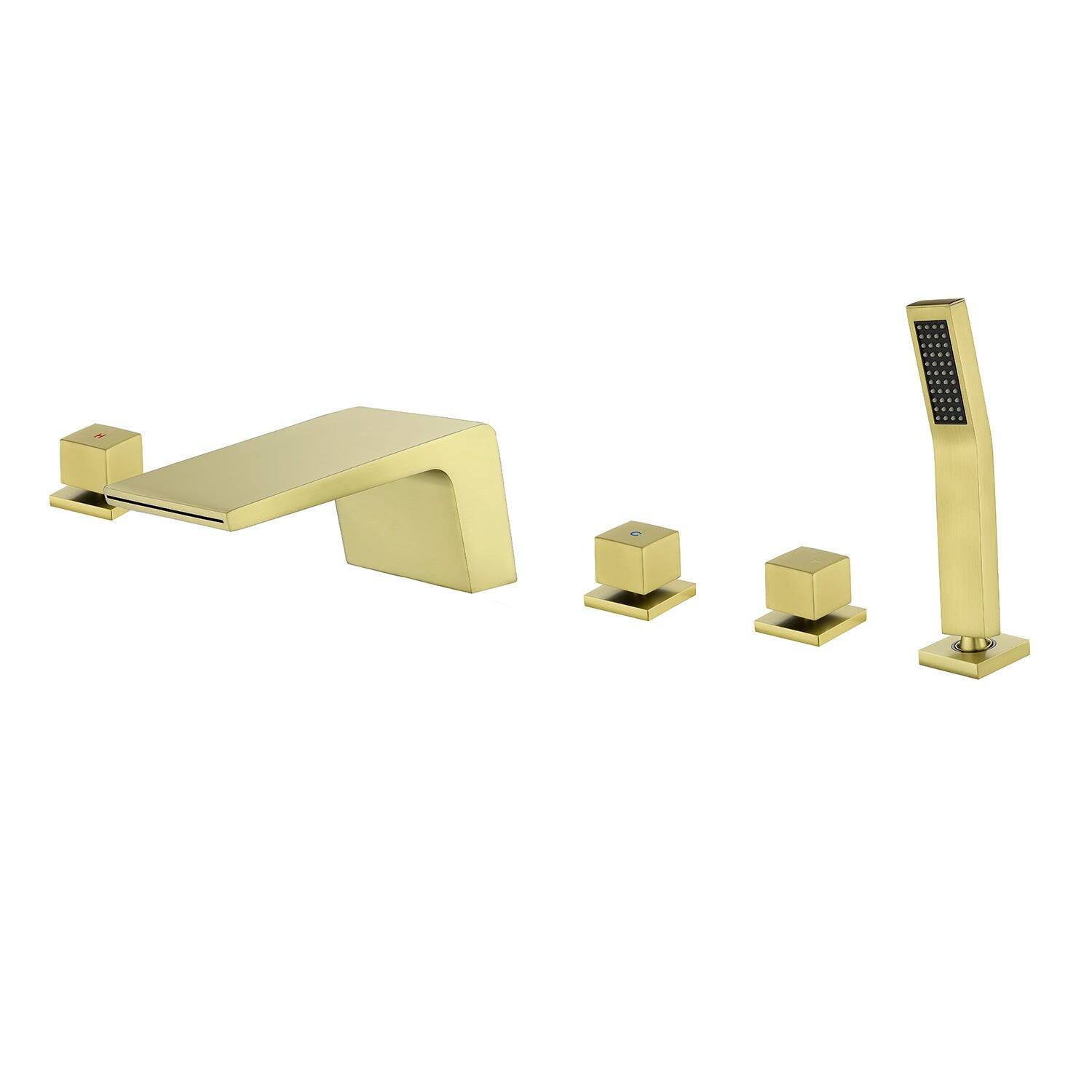 Alt View 1. Boyel Living - 4.72 in.W Brushed Gold Sloped Bathtub Hot and Cold Water Faucet with Handheld Shower and Waterfall Outlet 5-Hole - Brushed Gold.
