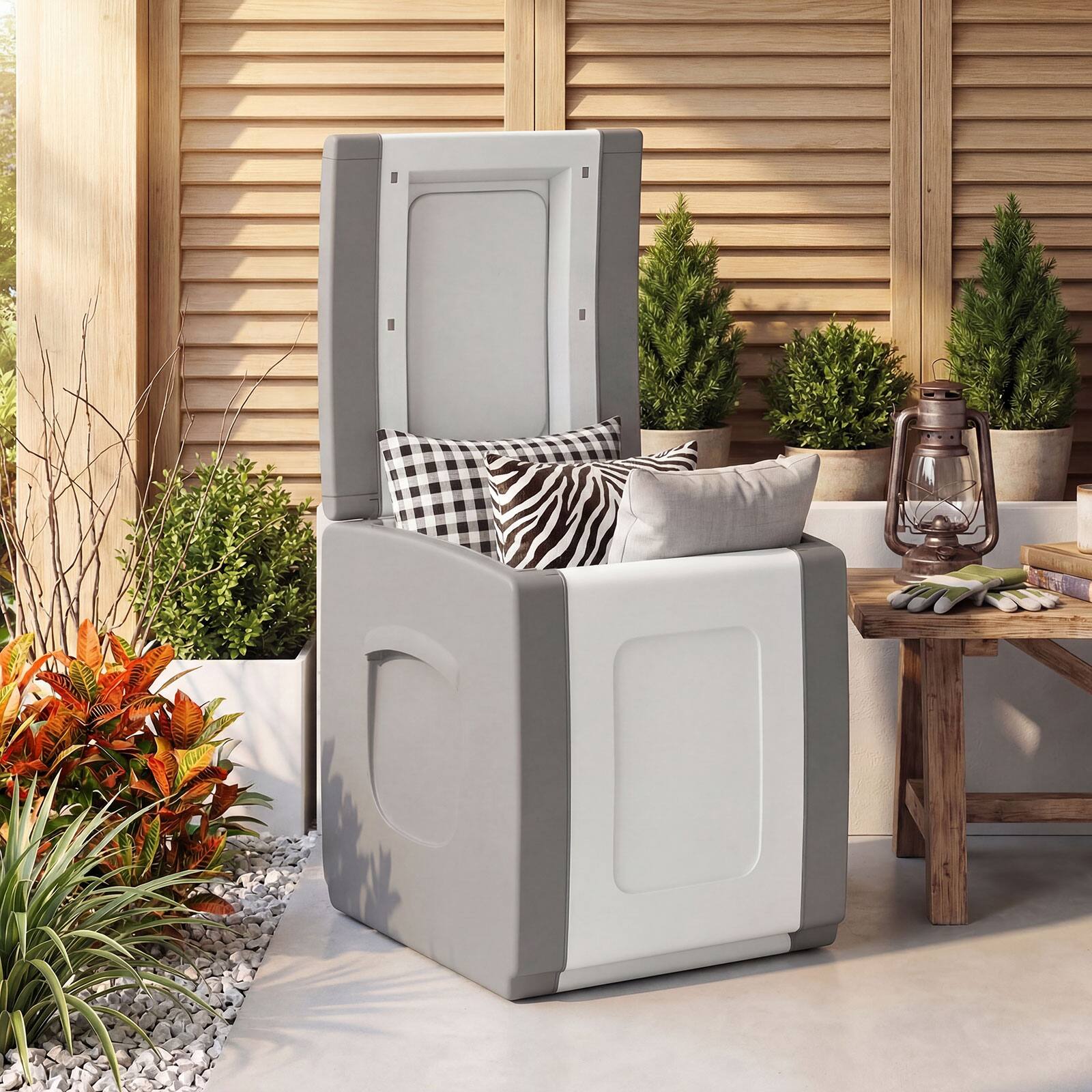 Alt View 1. Gymax - Gymax Deck Box Patio Container w/ Lockable Lid Weatherproof Plastic Storage Bin Gray & White - Gray.