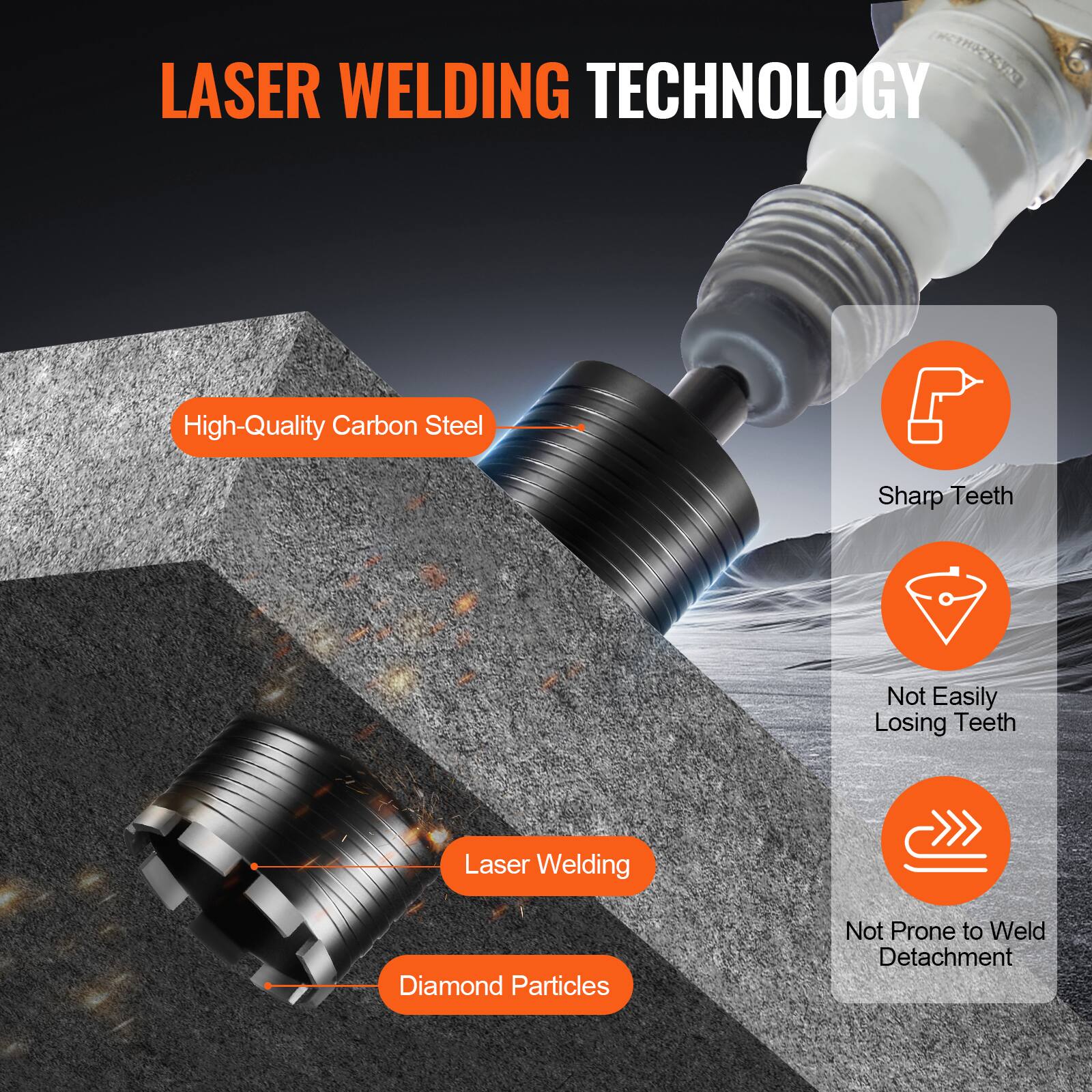 LASER WELDING TECHNOLOGY

- High-Quality Carbon Steel
- Sharp Teeth
- Not Easily Losing Teeth
- Laser Welding
- Diamond Particles
- Not Prone to Weld Detachment