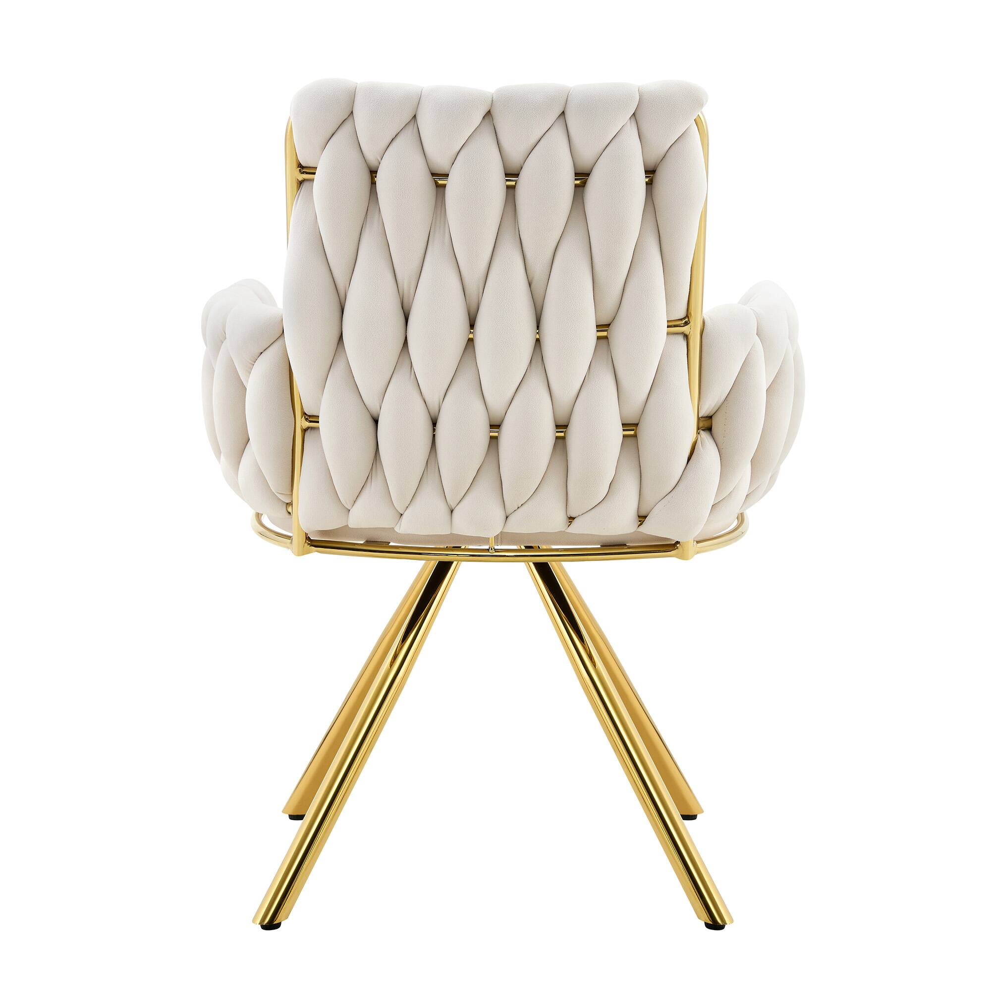 Alt View 10. Loheer - Loheer Velvet Dining Chairs Set of 2, Beige Braided Accent Chairs with Arms and Gold Metal Legs, 2.08 ft - Beige,Gold.