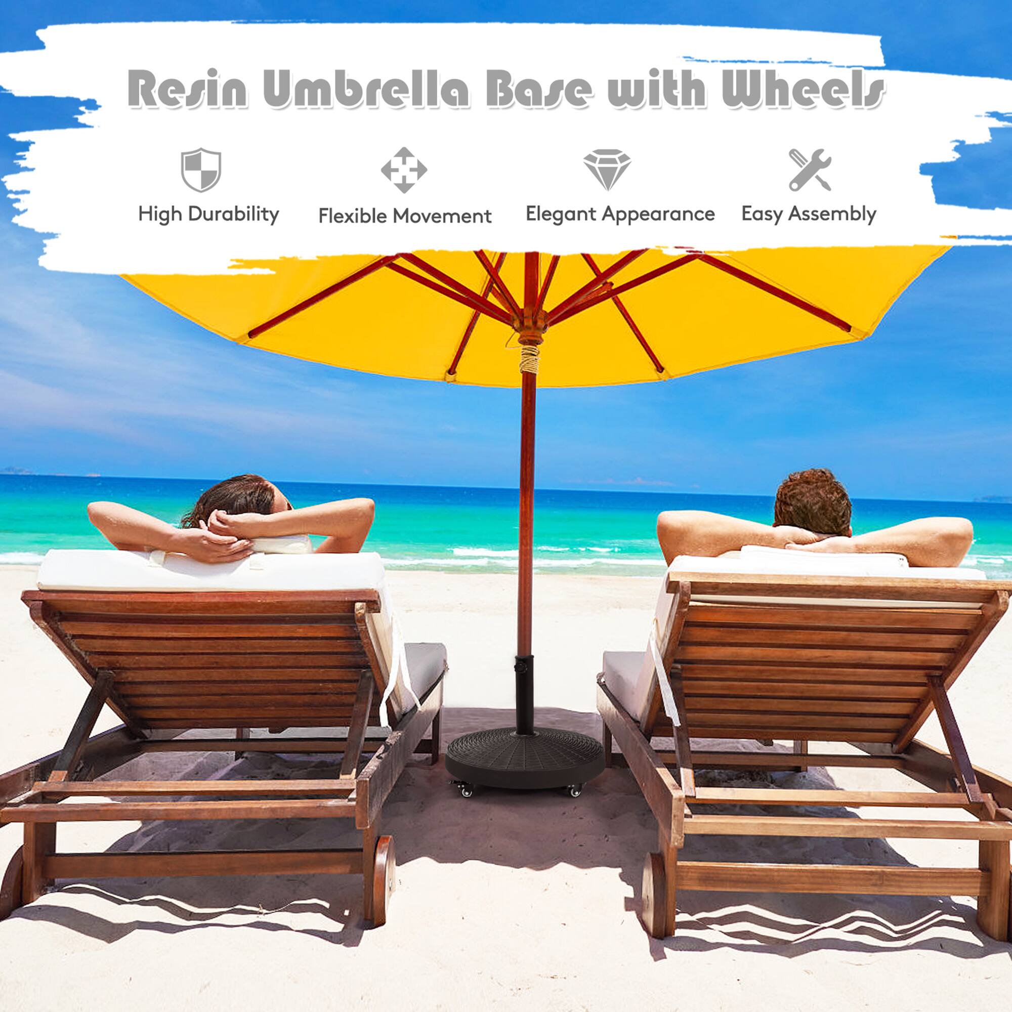 Resin Umbrella Base with Wheels

- High Durability
- Flexible Movement
- Elegant Appearance
- Easy Assembly