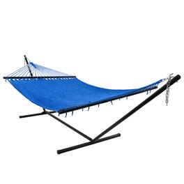 Sunnydaze - 2-Person Polyester Rope Hammock with Steel Stand - Blue