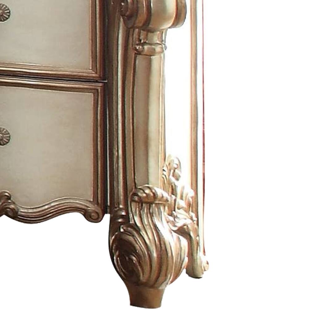 Alt View 2. Manhattan Lane - Wooden Nightstand with Two Drawers - Gold & White.