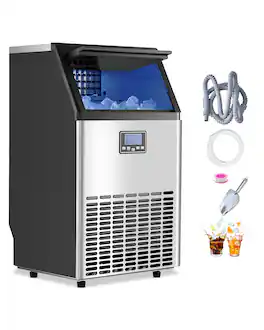 VEVOR - Commercial Ice Maker Machine, 100lbs/24H Ice Maker Machine with 33lbs Storage Capacity, 45 Ice Cubes in 15 Minutes - Stainless steel primary color