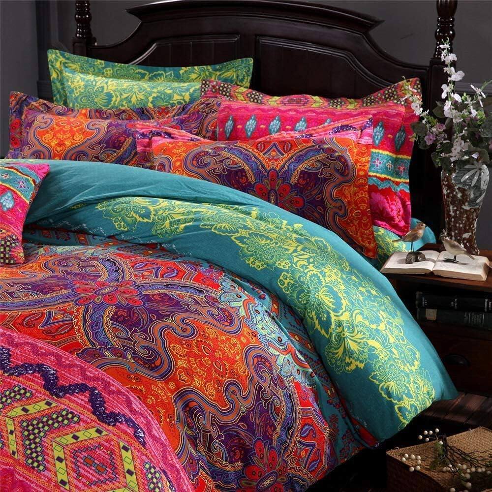 Back. PO3TICJUNKI3 - Boho Queen Duvet Cover Set Soft Cotton Mandala Print Luxury Breathable Comfy - Pattern0501-Queen.