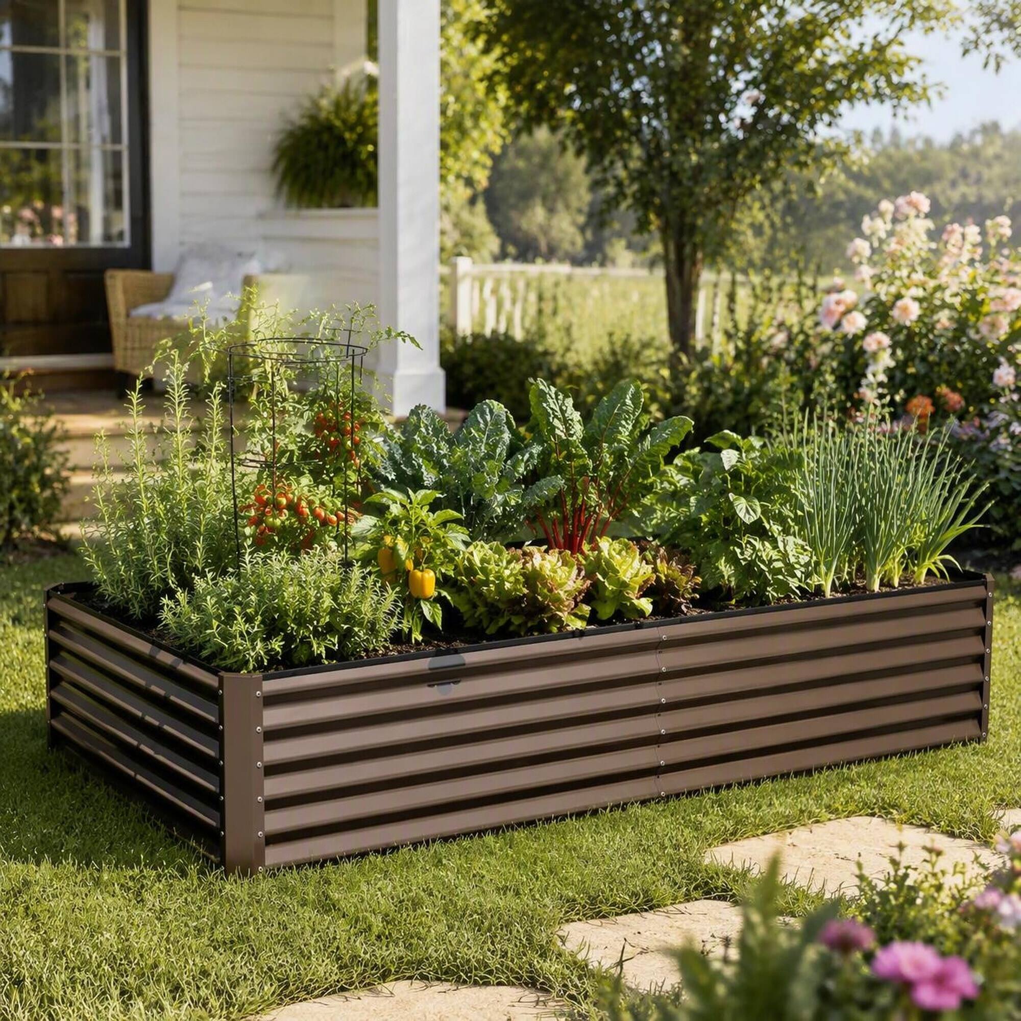 Left. RYHNUYNE - 6x3x1.5ft Galvanized Raised Garden Bed Outdoor Planter Box Metal Garden Box for Vegetables Flowers Brown - Brown.
