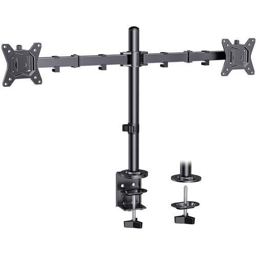 Hirose Alice - Dual Monitor Stand Heavy Duty Adjustable Desk Mount For 2 Screens Up To 32 Inches Fully Height Tilt Swivel Ro - Black-13" - 34"