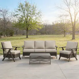 Bestier - Patio Furniture Set, Outdoor Conversation Set with Thick Cushion Sofa Loveseat Swivel Chairs Coffee Table for Backyard - Beige