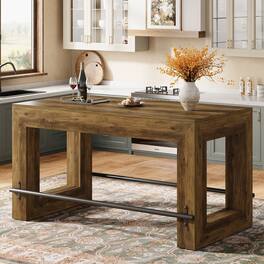 Tribesigns - Bar Table with Footrest and Rectangular Top for Everyday Dining and Home Entertaining - Rustic Brown