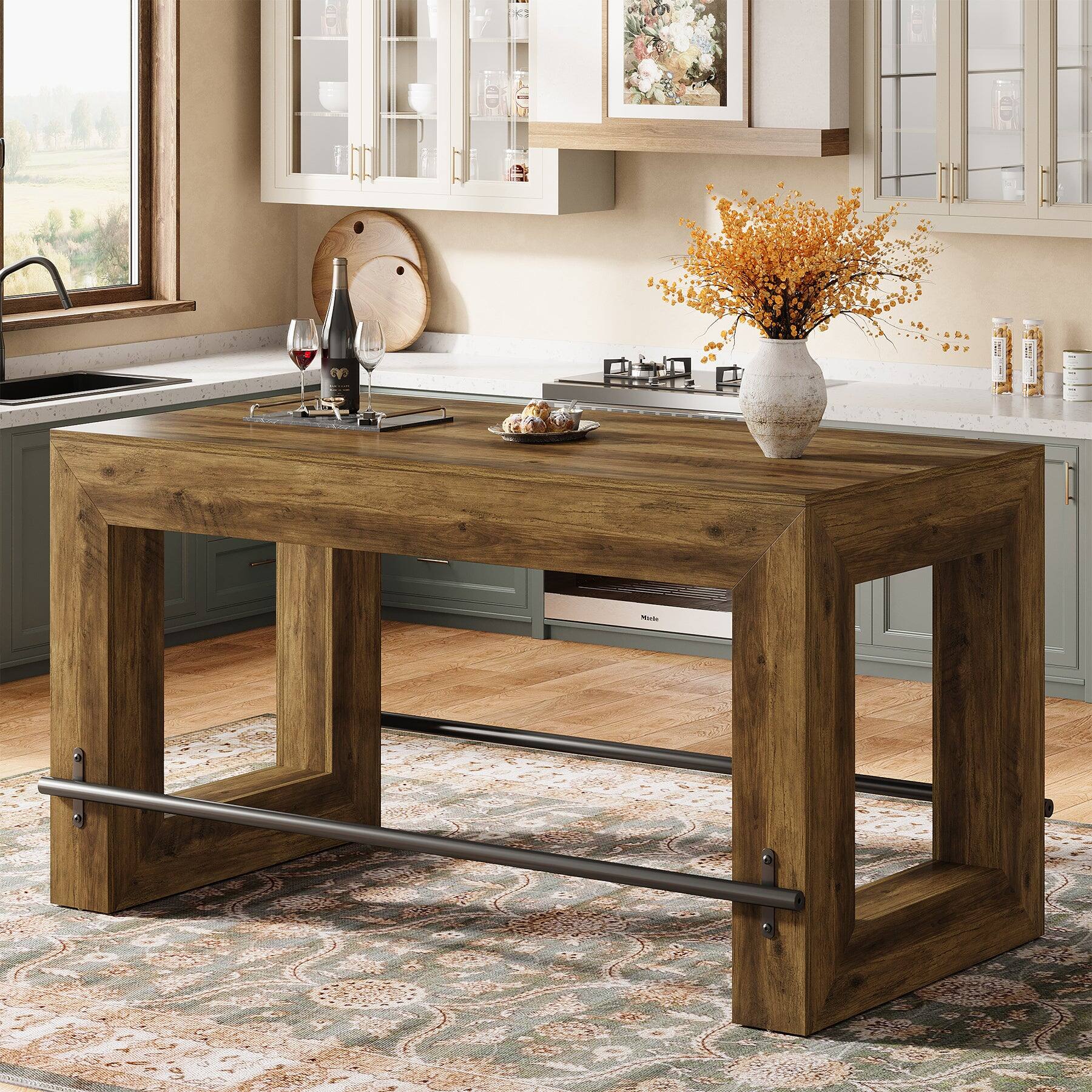 Tribesigns Bar Table with Footrest and Rectangular Top for Everyday ...