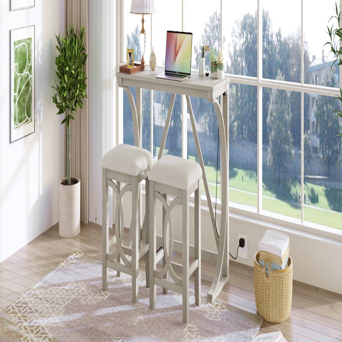 Loheer Farmhouse Counter Height Dining Set with USB and Type C Ports ...