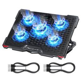 HongFei - S035 5 Fans Blue Light Laptop Cooling Pad and 2 Pack Type A Male to Type A Male Cable Set - Black