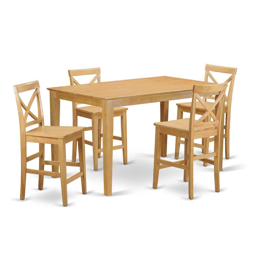 Front. East West Furniture - 5 Pc Counter height Table set- gathering Table and 4 counter height chair. - Oak.