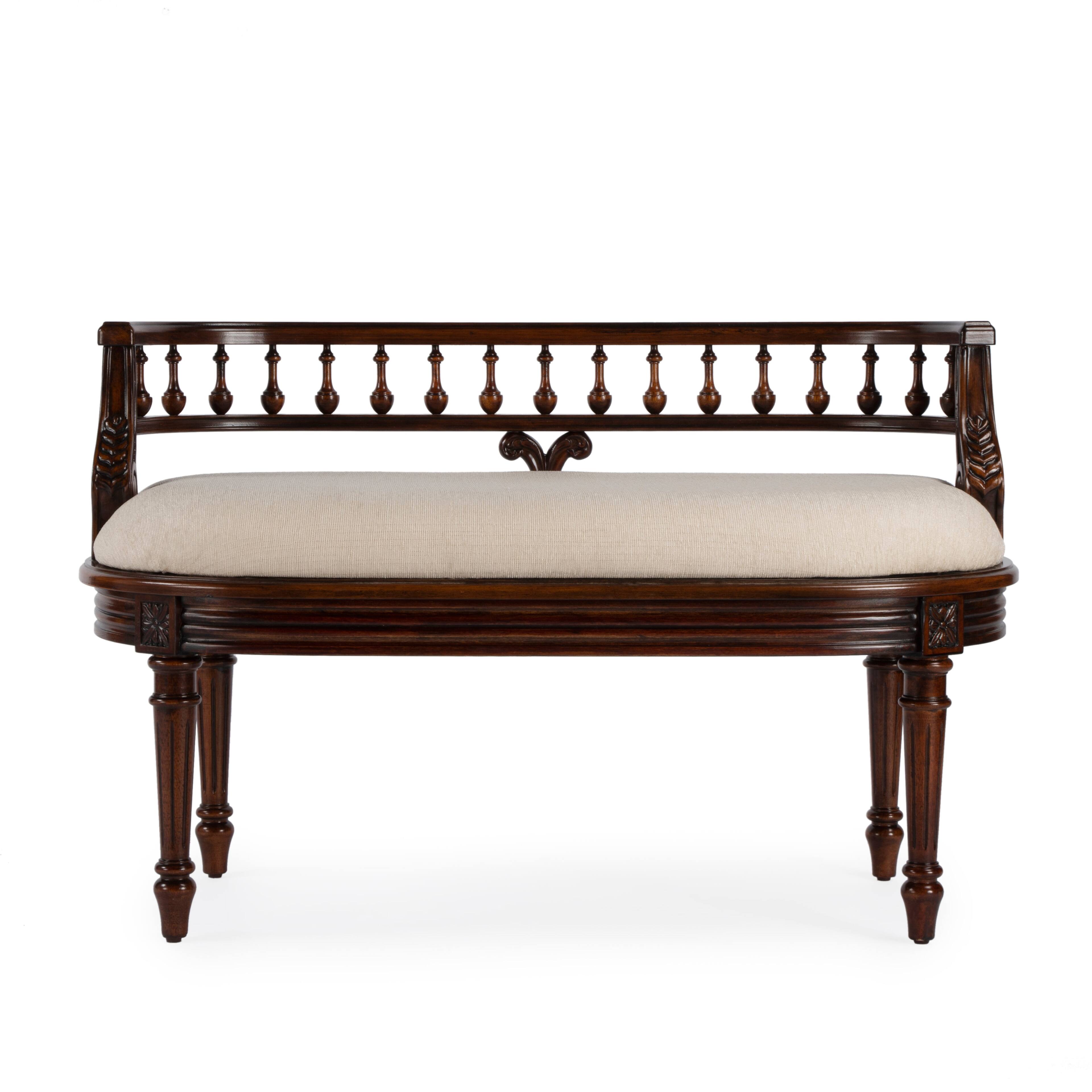 Alt View 3. Butler Specialty - Hathaway 37 in. W Oval Upholstered and Wood Traditional Low Back Accent Bench - Dark Brown.