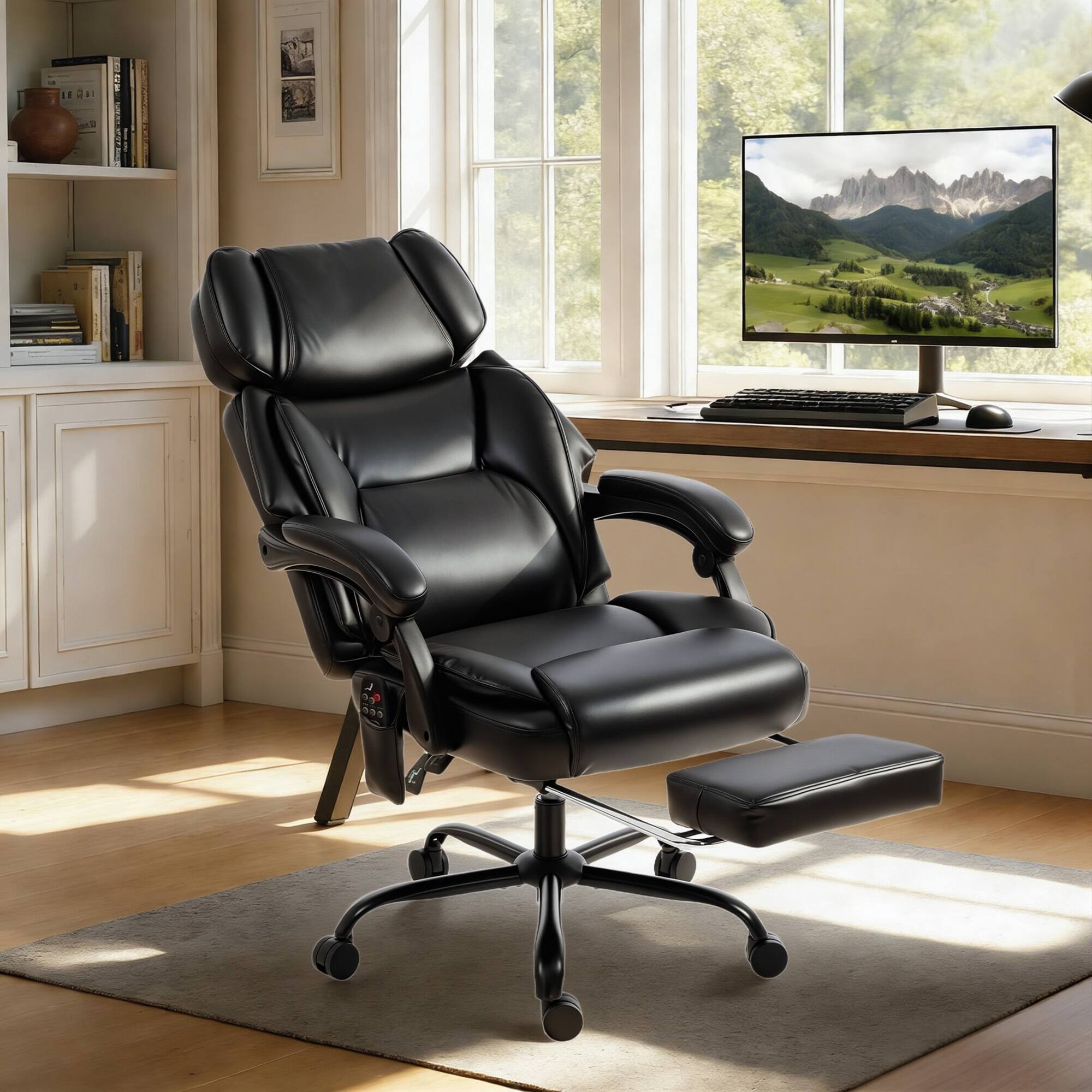 Alt View 1. Homcom - Back Vibration Massage Office Chair Heated Reclining Computer Chair w/ Footrest, Swivel Wheels - Black.