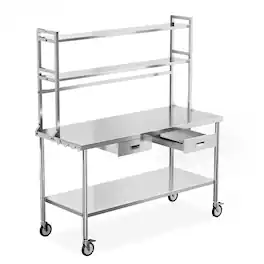 Winado - 59"L x 24"W Stainless Steel Prep Table Work Table with Drawers, Overshelves, Undershelf, Detachable Hooks for Restaurant - Silver