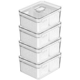OU - Fridge Organizer Set, 4 Pack Stackable Produce Bins w Dual Removable Basket Drainer, 74.3oz - Clear