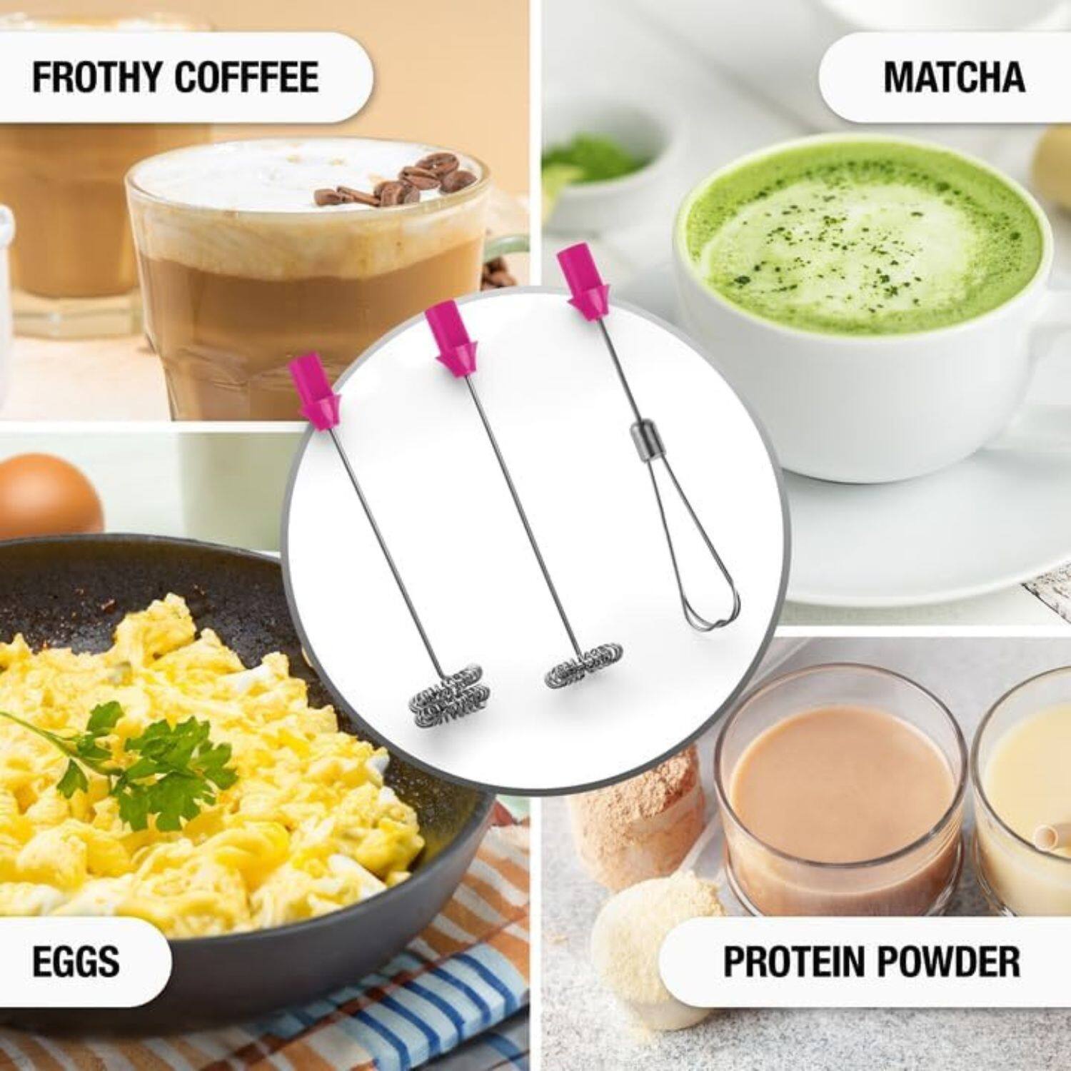FROTHY COFFEE  
MATCHA  
EGGS  
PROTEIN POWDER
