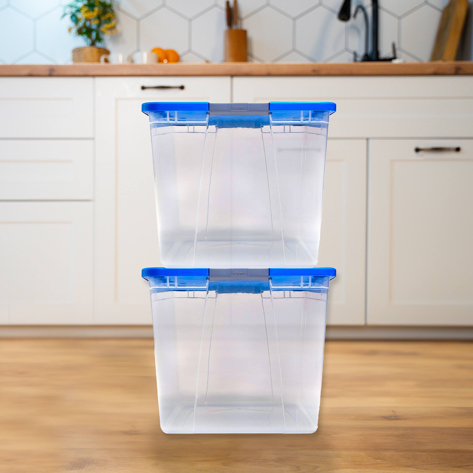 Alt View 7. Homz - Homz 64 Qt Secure Latch Large Clear Stackable Storage Container Bin (4 Pack) - Blue Lid.