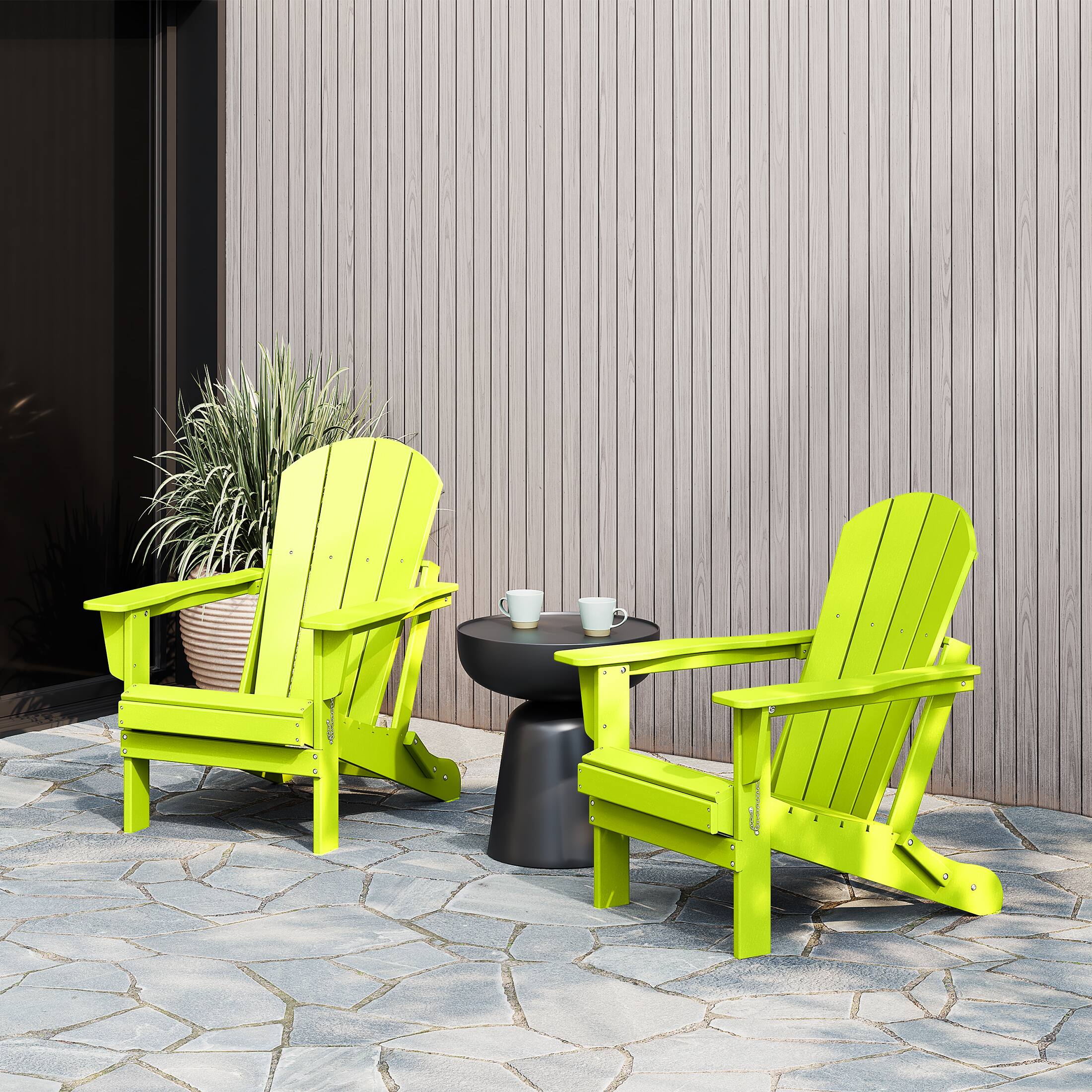 Angle. WestinTrends - WestinTrends Malibu Outdoor HDPE Folding Poly Adirondack Chairs (Set of 2) - Lime.